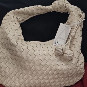Cream Woven Hobo Bag